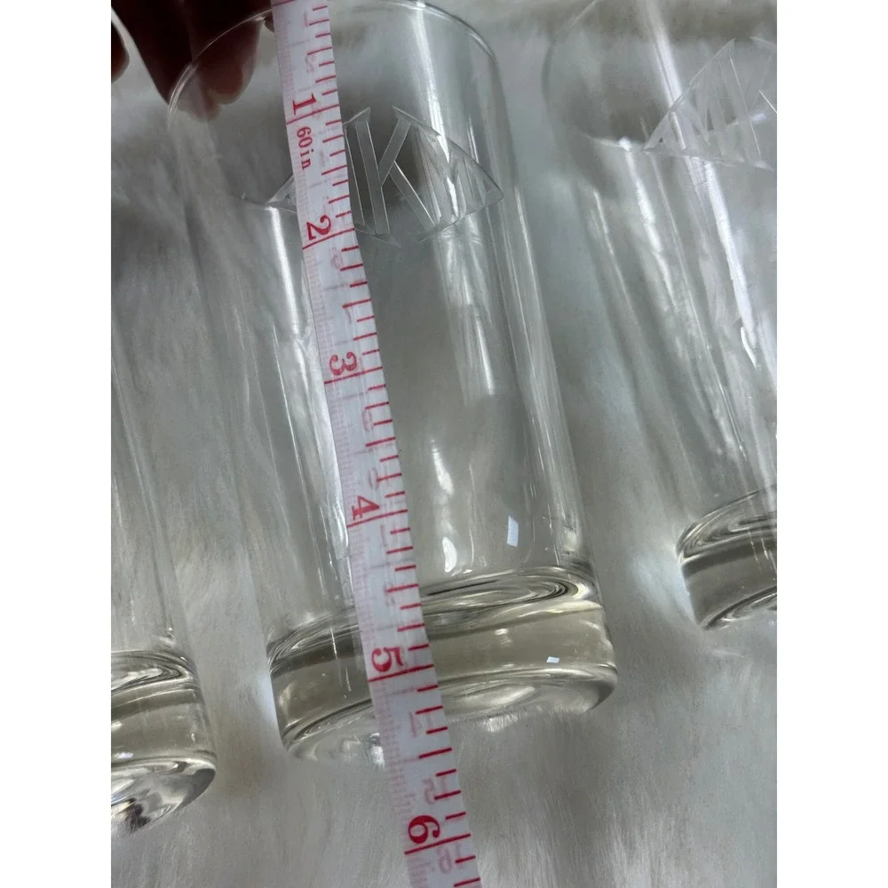 Vintage Etched Monogram Highball Glasses Set of 4‎ Clear Glass Tumblers 5.5 Inch